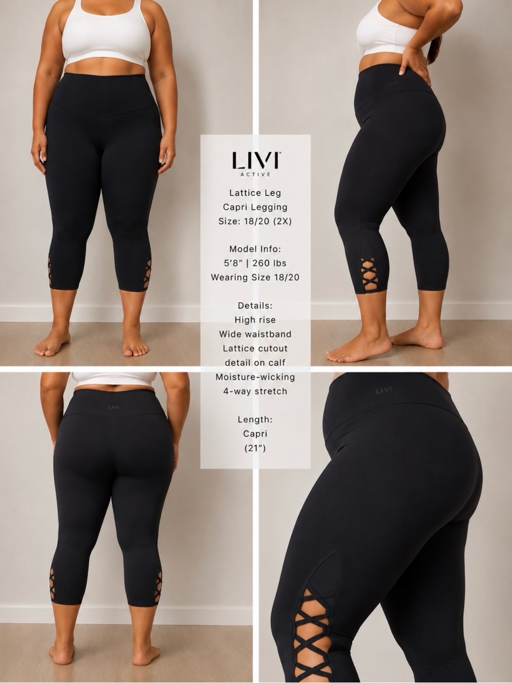 Size 18/20 Livi Active Black Lattice Leg Capri Leggings